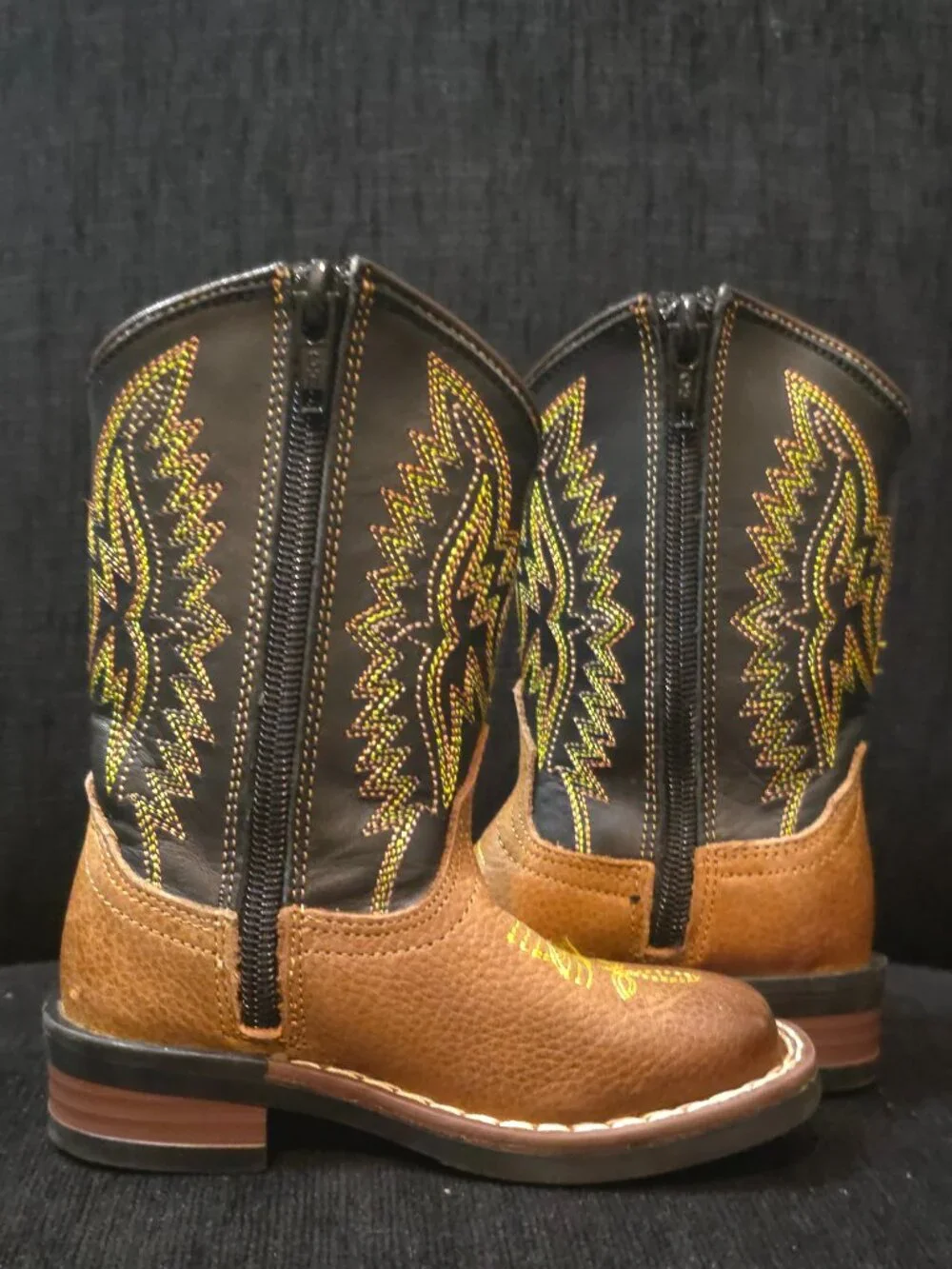 J.B. Dillon Kids Black and Brown Leather Western Cowboy Boots - Size 5